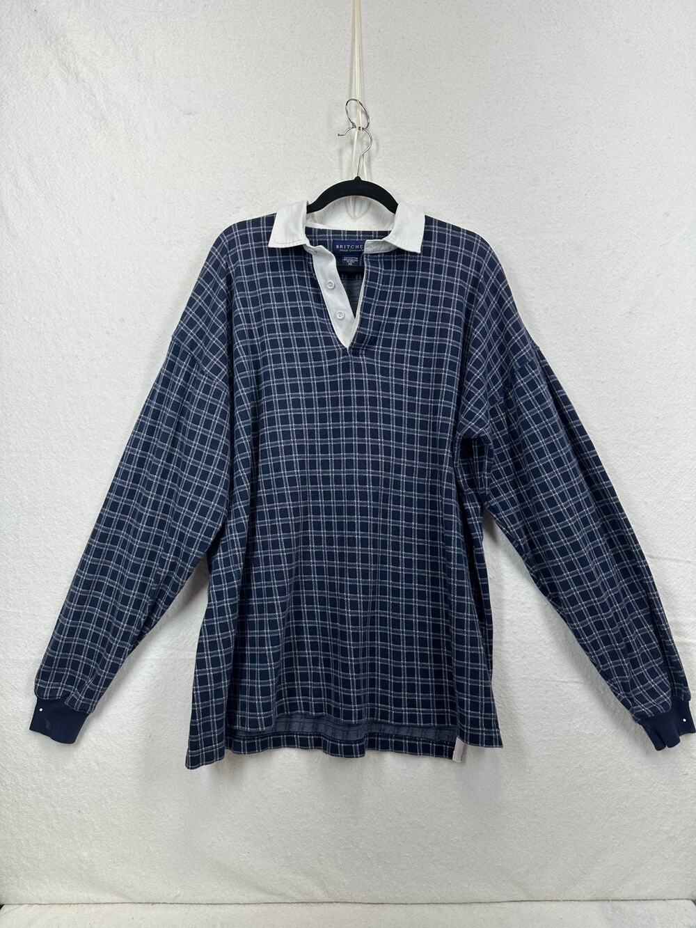 Britches Great Outdoors Men's Cotton Rugby Shirt Long Sleeve SZ XXL Blue Plaid